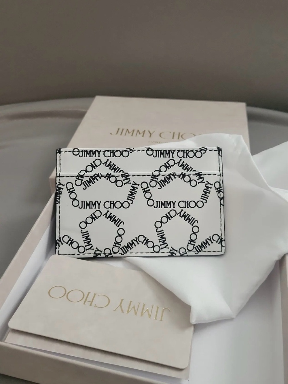 Jimmy Choo White and Black Logo Card Case
